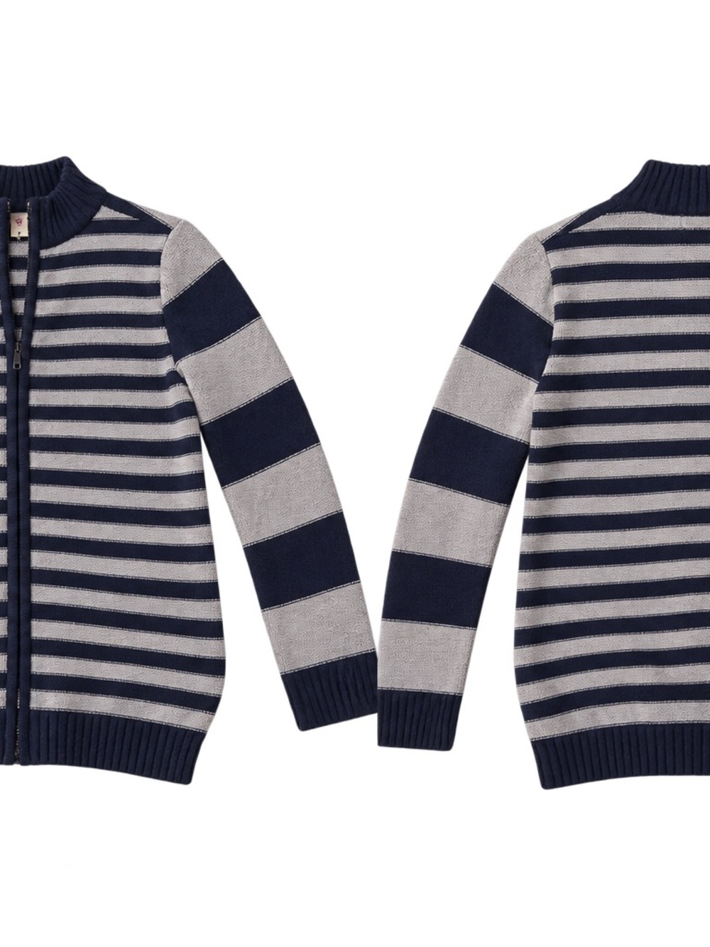 Tea Collection Navy and Gray Striped Zip Cardigan